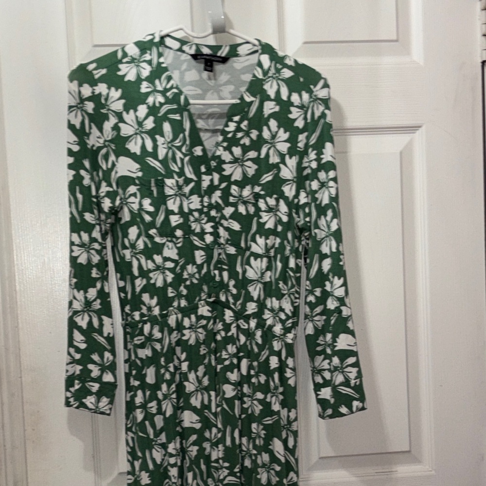 41 Hawthorn Botanical Long Sleeve Dress - Green and White